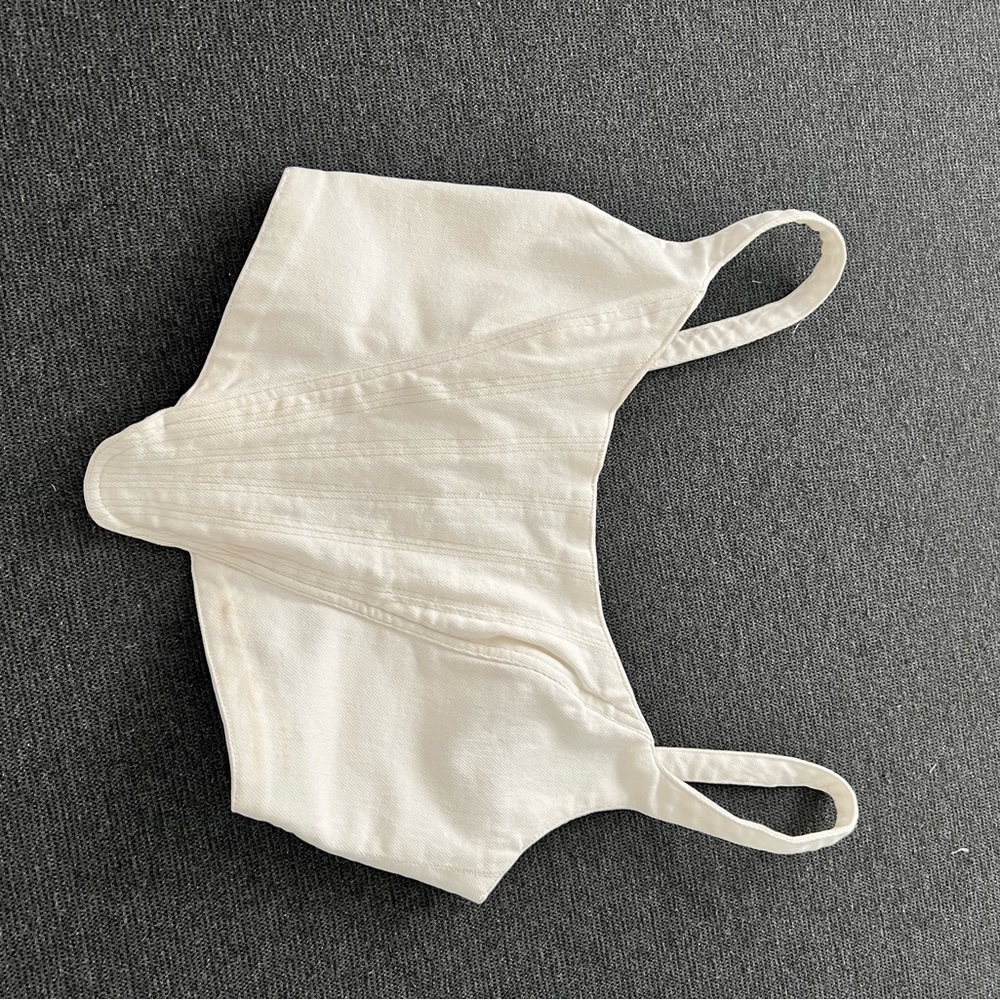 White jean crop corset top